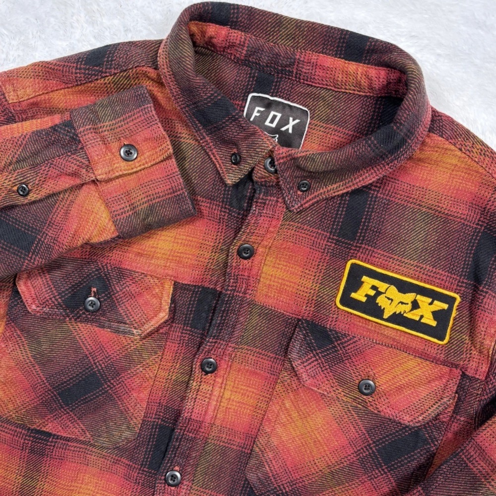 Fox Racing Flannel Shacket Men M Red Orange Plaid Waffle Lined Reinforced Elbows
